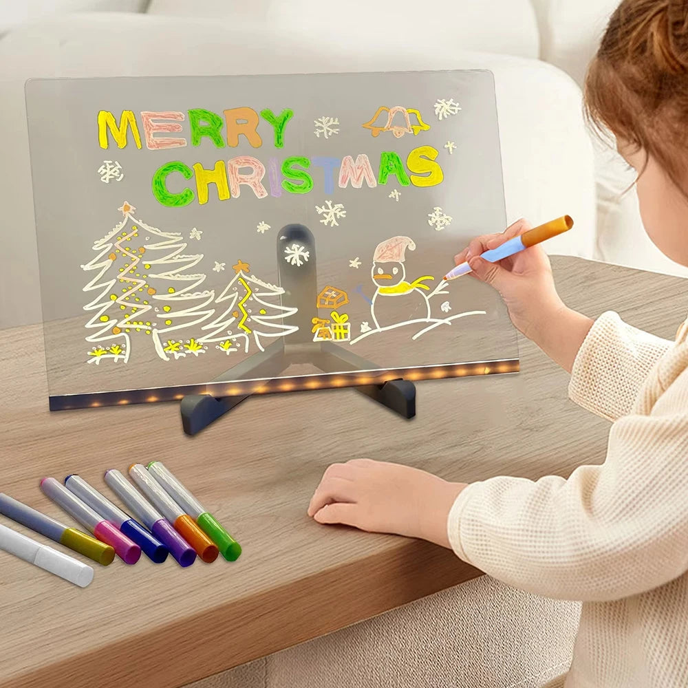 Children's Handmade Erasable Painted Acrylic Doodle Diy Notepad Message Board Led Glass Drawing Painting Night Light Kids Gifts