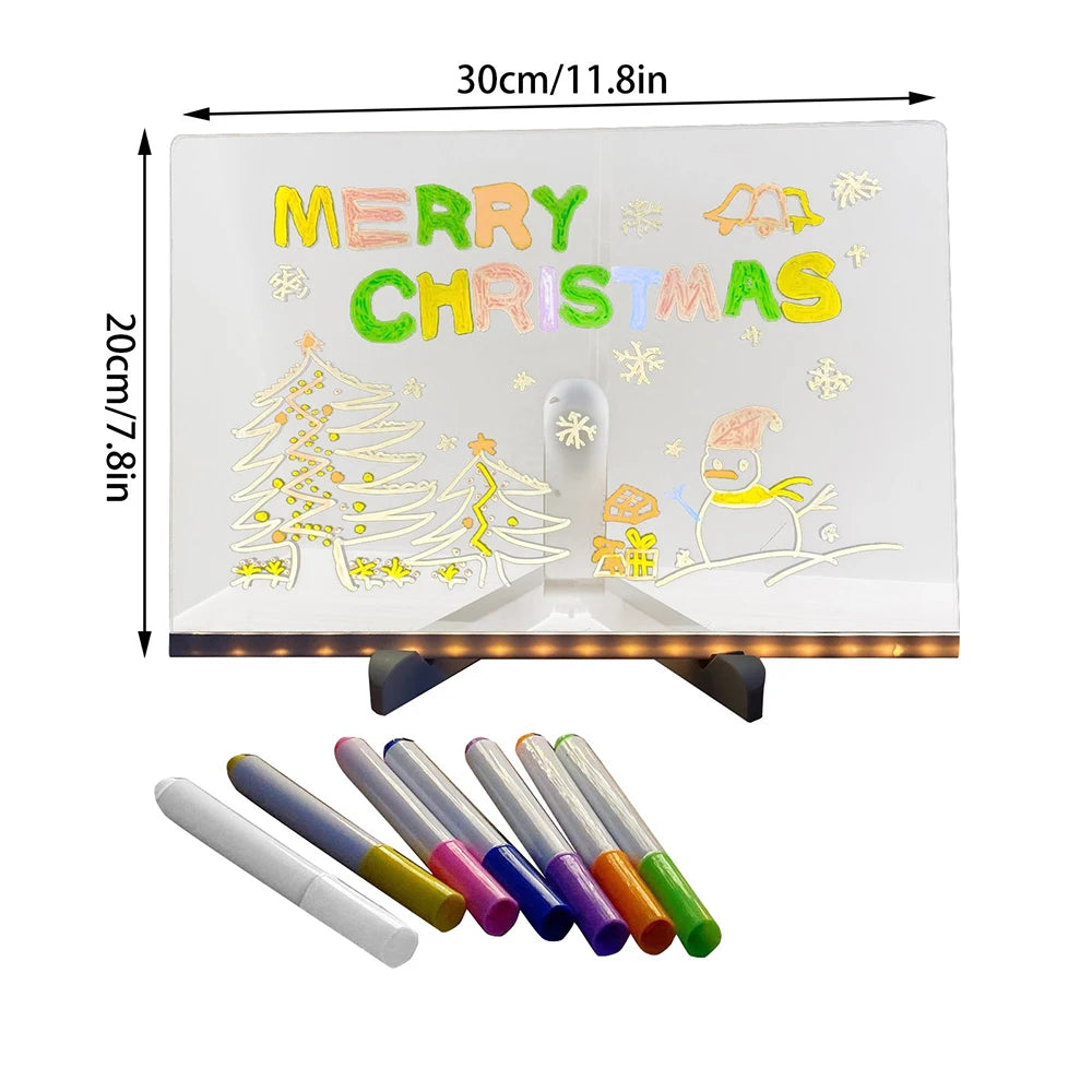 Children's Handmade Erasable Painted Acrylic Doodle Diy Notepad Message Board Led Glass Drawing Painting Night Light Kids Gifts