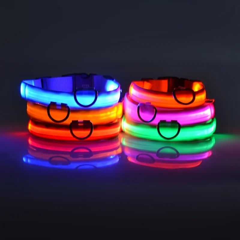 Nylon LED Night Safety Flashing Glow In The Dark Dog Leash Dogs Luminous Fluorescent Pet Dog Collar