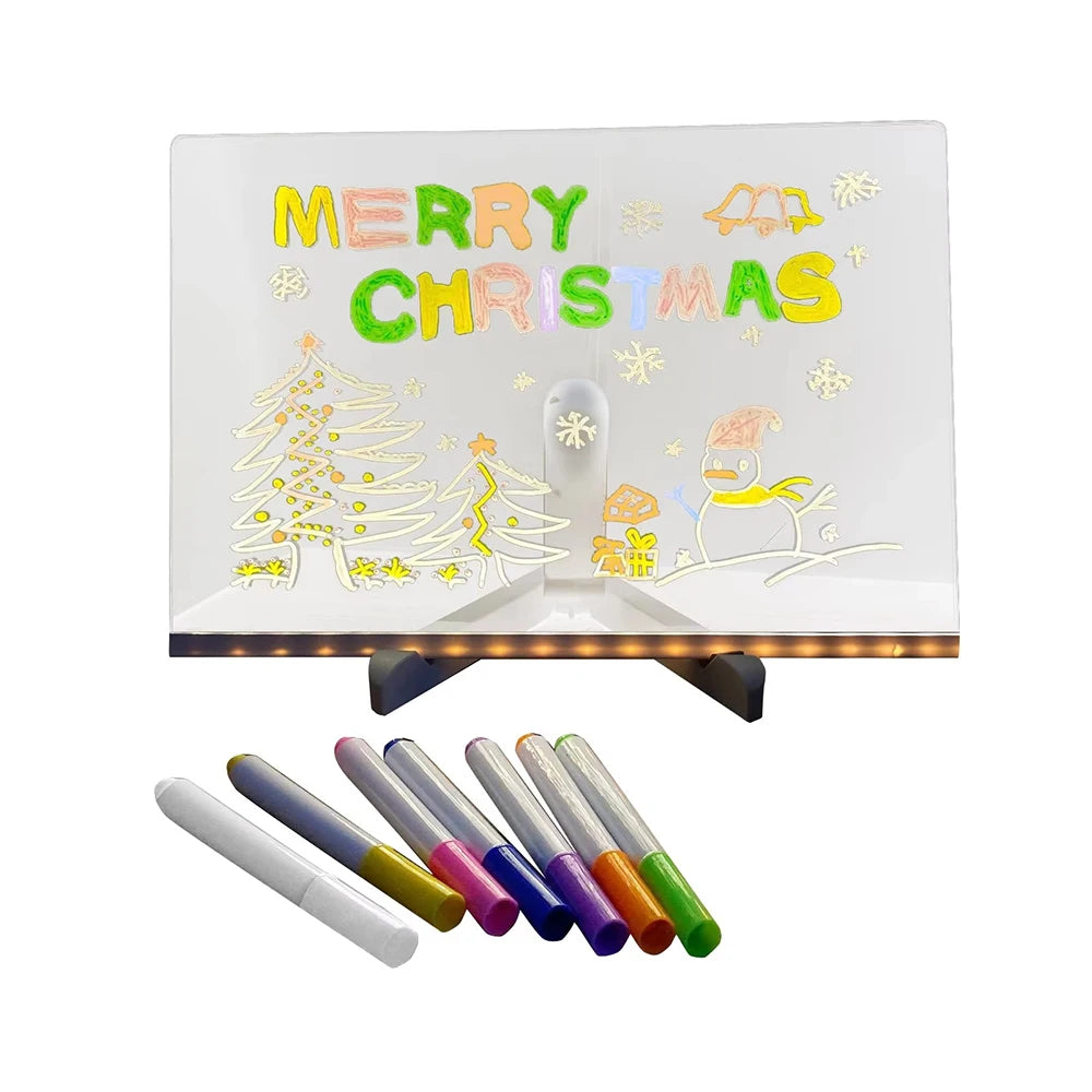 Children's Handmade Erasable Painted Acrylic Doodle Diy Notepad Message Board Led Glass Drawing Painting Night Light Kids Gifts